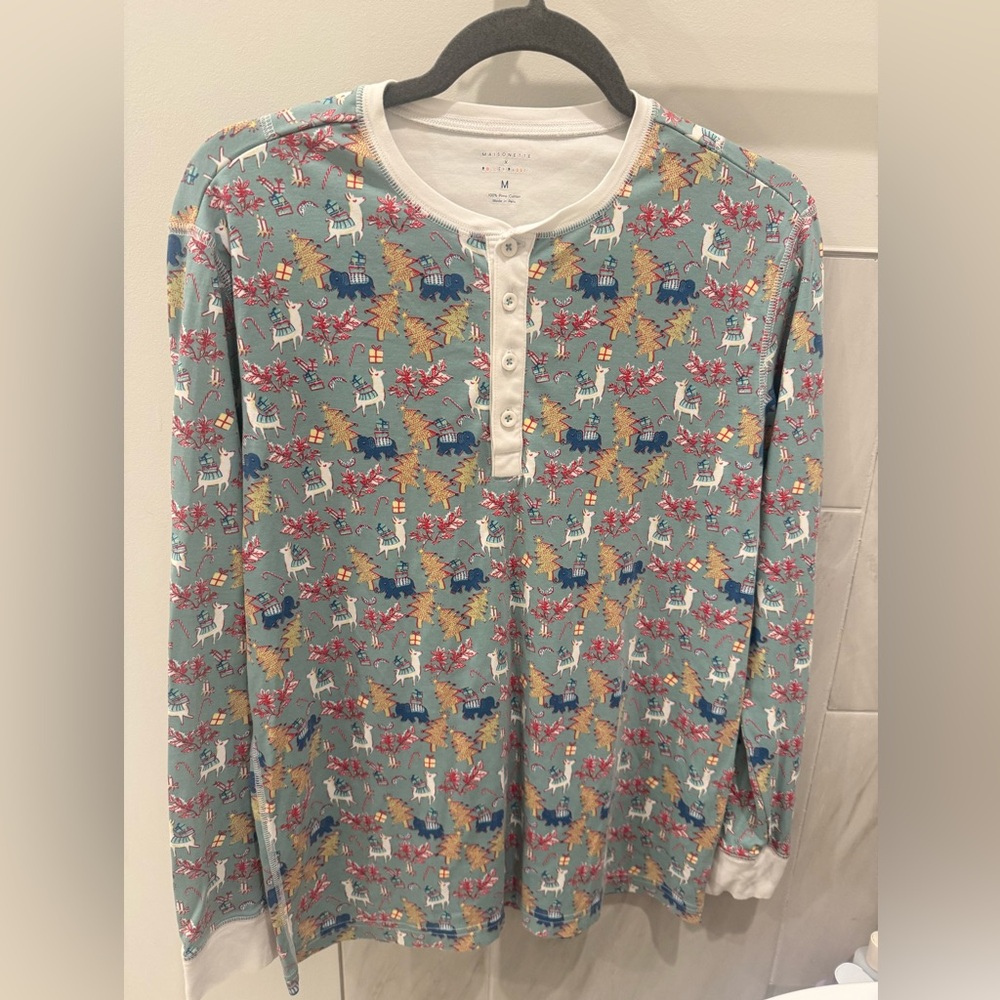 Roller Rabbit Prancing Deer Green Christmas Holiday Pajamas‎ size M